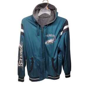Philadelphia Eagles Reversible Hooded Jacket Teal Nylon Gray Fleece Mens L/XL